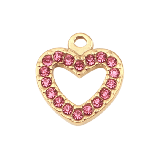 Pink Rhinestone Heart Charm - Elisa Charms