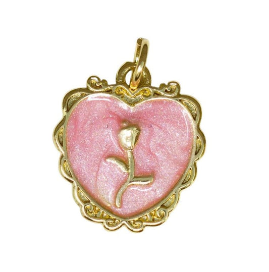 Pink Rose Heart Charm - Elisa Charms